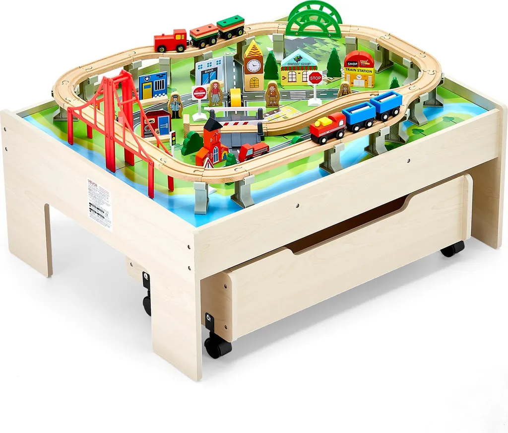 VEVOR Table de Train en Bois 100 Pièces avec Tiroir de Rangement Mobile