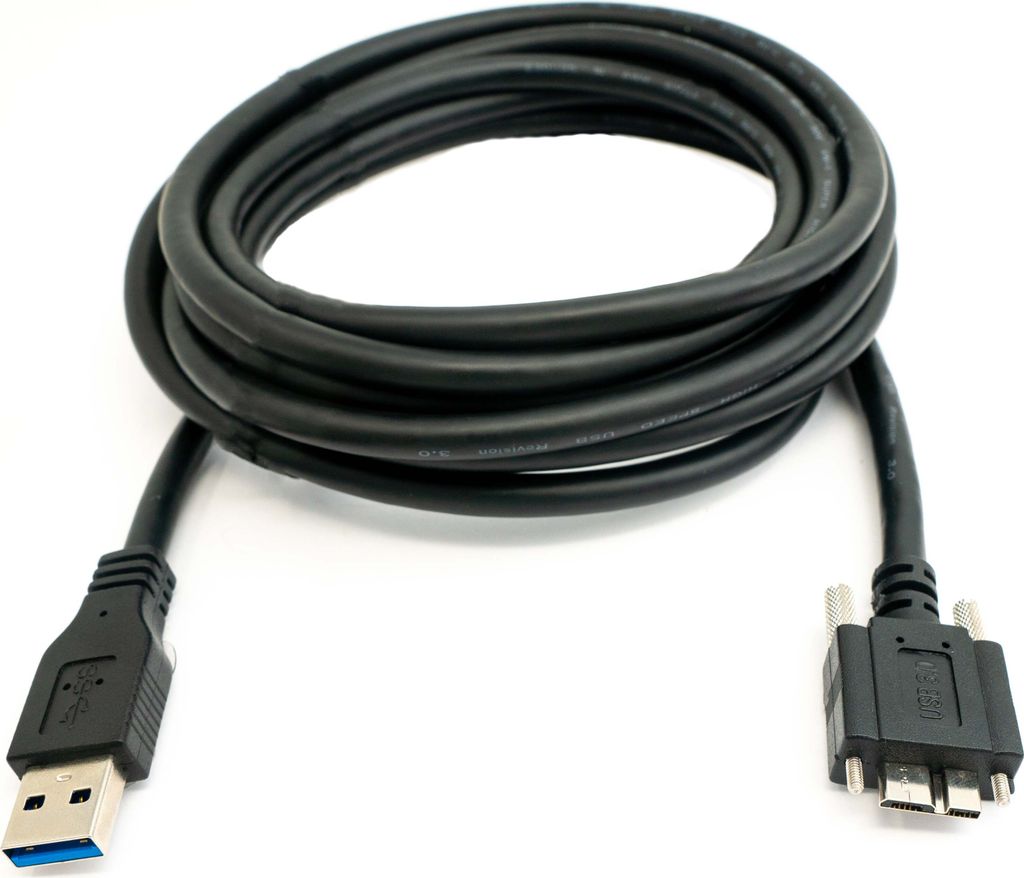 SYSTEM-S USB 3.0 Kabel 3 m Micro B Stecker zu Typ A Stecker Schraube in Schwarz