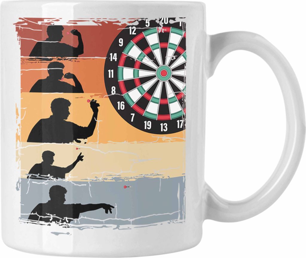 Trendation - Dart-Spieler Tasse Dartpfeil Spruch Männer Dart-Spieler Geschenkidee Grafik (Weiß)