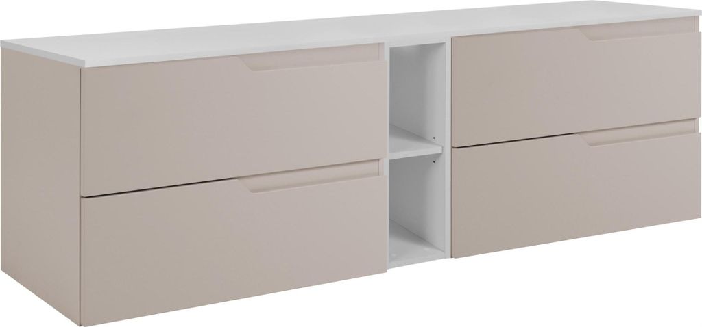 RODAN | Waschbeckenunterschrank - Beige und Weiß - 140 cm - Mit Tischplatte - 4 Schubladen - Hängend - MDF Fronten - Integriertes Regal - MODERN