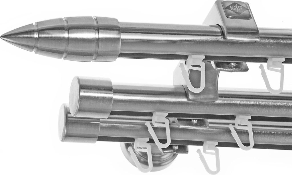 Innenlauf Edelstahl Look Gardinenstange 20mm Wandträger 3-läufig mit Spitze H60 E81E30 II+ 1x B20I