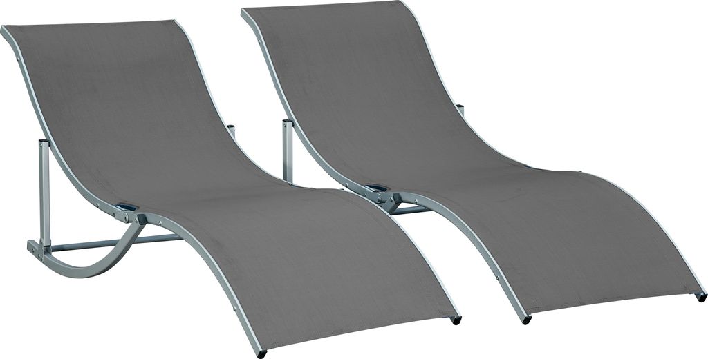 Outsunny 2er Set Sonnenliege Gartenliegen Stoffliege Relaxliege ergonomisch Aluminium Texteline Dunkelgrau 165 x 61 x 63 cm