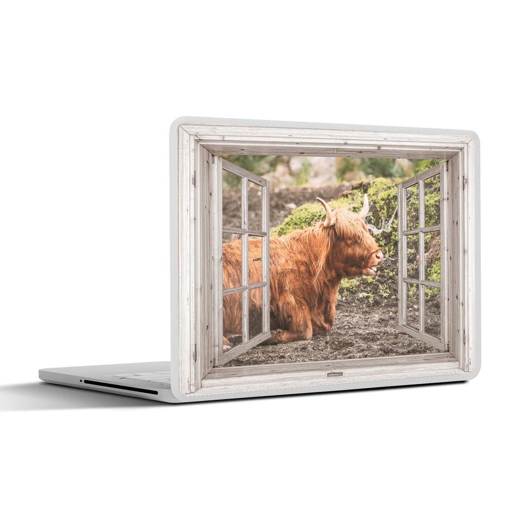 MuchoWow Laptop Aufkleber Sticker Cover Schottischer Highlander - Durchblick - Tier - Natur 30x21 cm - Sticker für Laptop - Selbstklebend