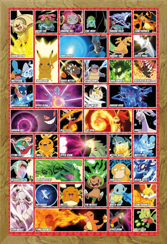 Set Poster Pokémon Mosse con Cornice Shinsuke Shinsuke® Maxi 61x91,5