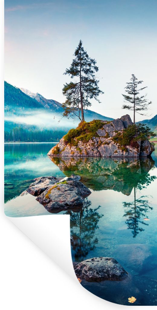 MuchoWow Wandtattoo Wandsticker Wandaufkleber Berge - See - Bäume - Natur - Wasser 60x120 cm Selbstklebend und Repositionierbar - Selbstklebend ...