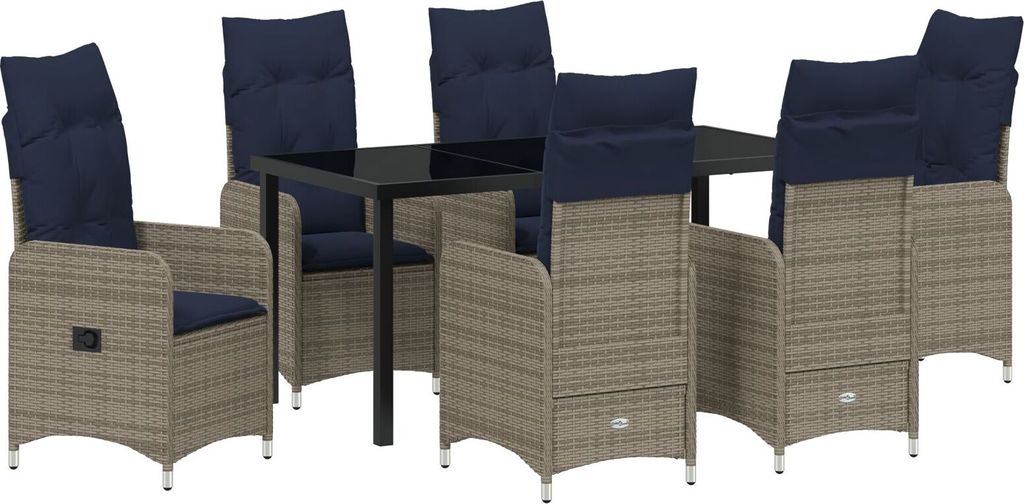 Möbel 7-teiliges Garten-Essset mit Kissen Schwarz Poly Rattan - Gartenstühle 3379664