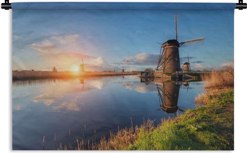 MuchoWow Wandteppich Wandbehang Windmühle - Wasser - Sonne 120x80 cm Tapisserie Dekoration Wandtuch - Wanddekorationen - Wandtücher