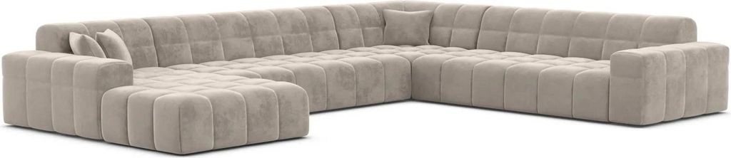 Samtstoff U-Form XXL Wohnlandschaft Nivara Sand Links
