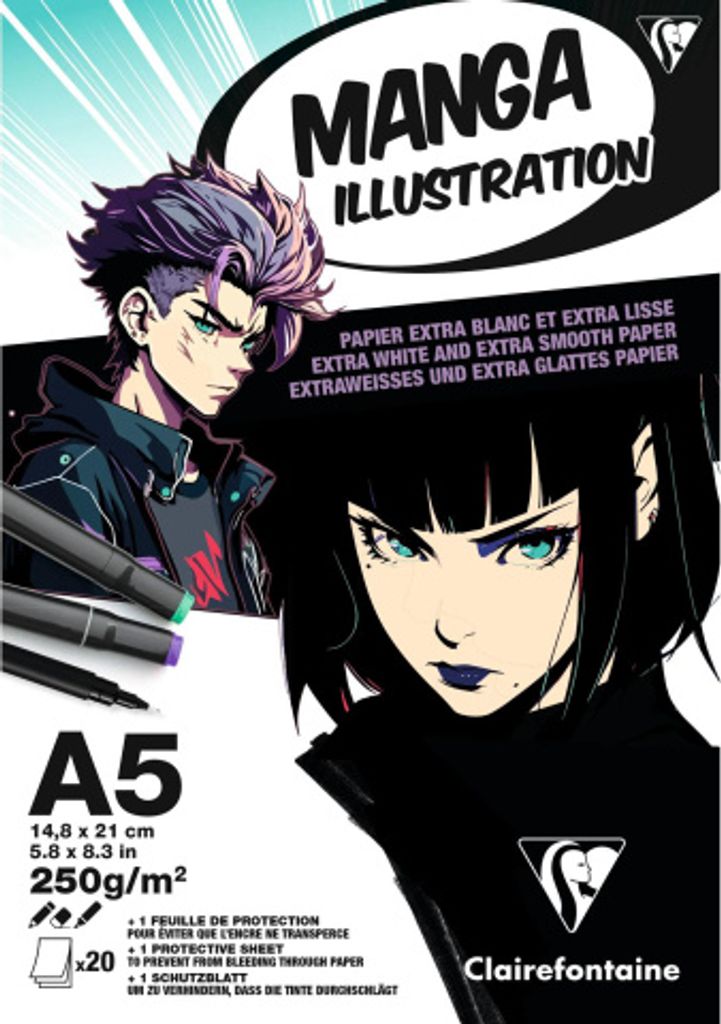 Clairefontaine 4x Manga Illustration, Block A5, 20 Bl 250g, extraweiß 976162C