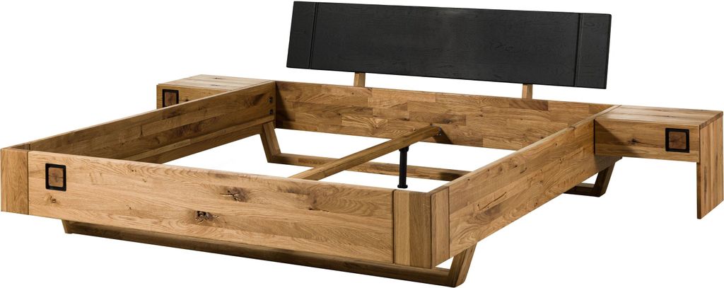 MASSIVMOEBEL24 Bett inkl. Nachttische Wildeiche 200x200x81 natur geölt/lackiert KITZBÜHEL #155