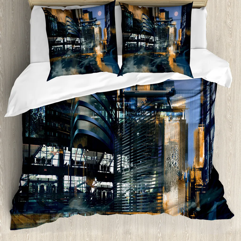Sacco Copripiumino 200x200 Arancione e Blu: Design Urbano Moderno