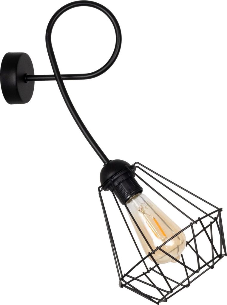 Wandlampe Metall E27 H: 50 cm Schwarz Retro Design Käfigschirm Wandleuchte
