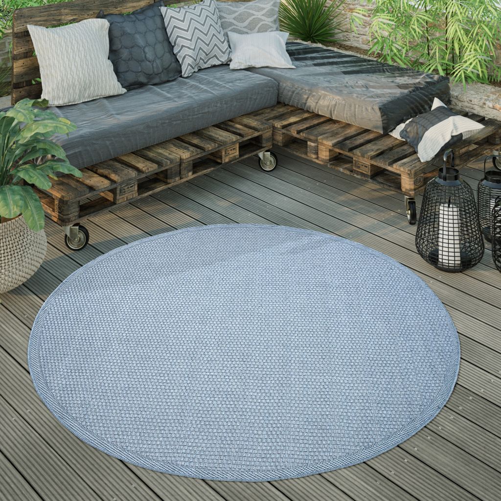 Outdoor Teppich rund wetterfest Garten & Terrasse flachgewebt Sisaloptik robust Grösse 160 cm Rund