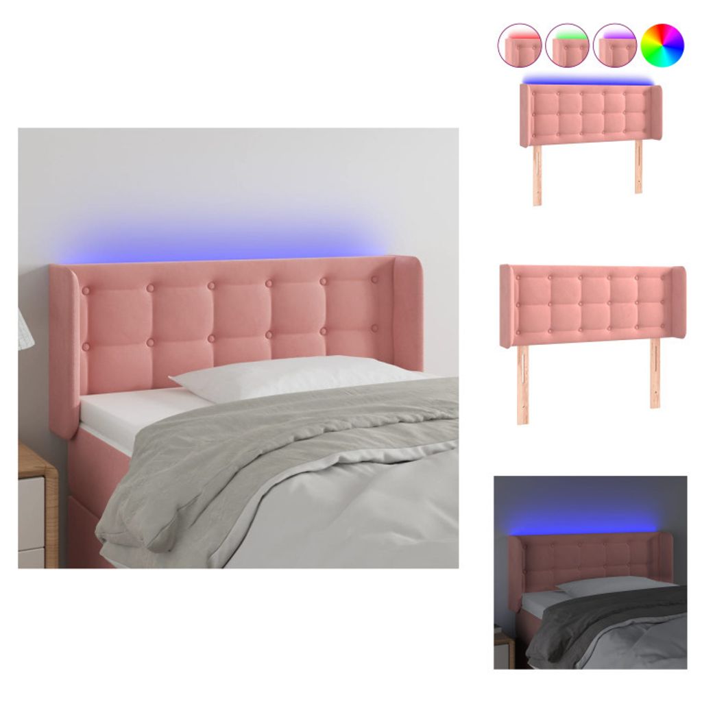 vidaXL LED Kopfteil Rosa 93x16x78/88 cm Samt - Kopf- & Fußenden
