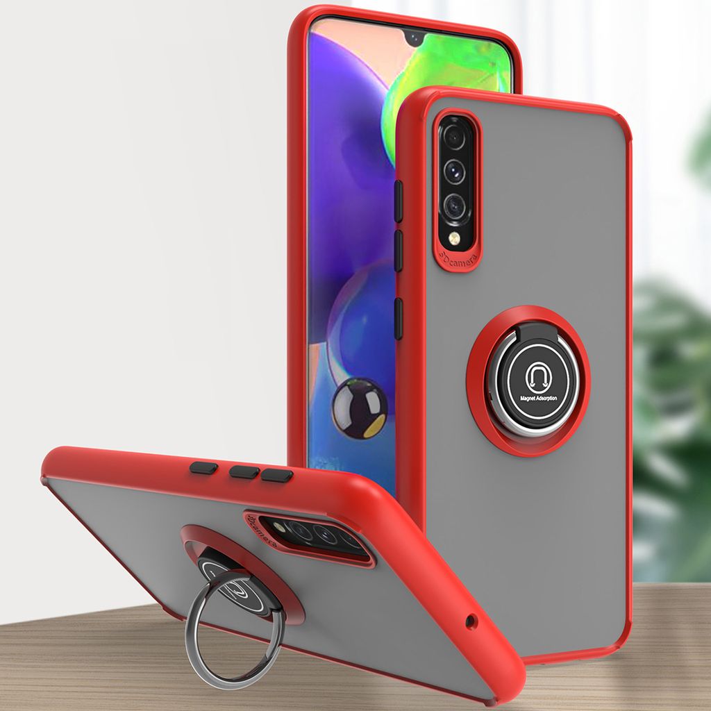 Samsung A70S Hülle, Ring Halter Ständer Matte Transluzent TPU Rahmen Stoßfest Schutzhülle für Samsung Galaxy A70 / A70S Rot