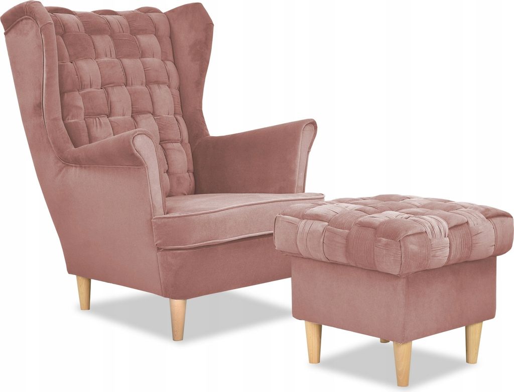 Family Meble Ohrensessel mit Hocker Carol Relaxsessel Skandinavisch Bequemer Sessel Loungesessel Fernsehsessel Wohnzimmer Schlafzimmer Büro (TRINI...