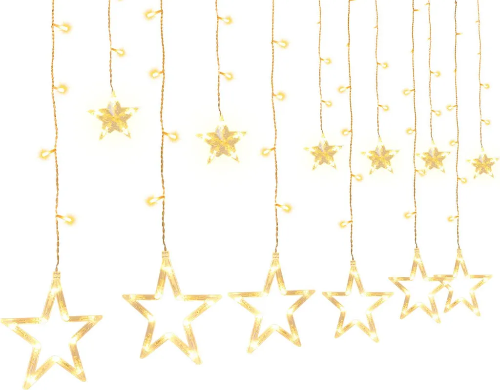 Jayseuw LED luci fata stelle elettricità 138 LED luci di Natale finestra, luci di Natale finestra tenda con 12 stelle, decorazione di Natale (bianco caldo)