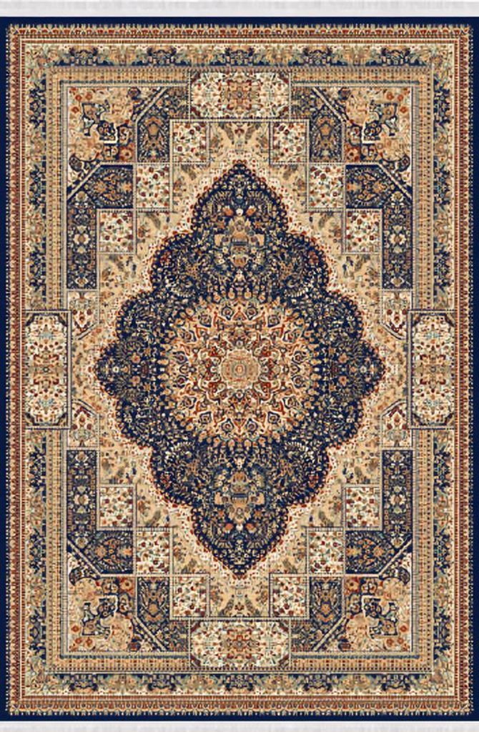 Orient Teppich Kunstteppich Traditionell Kurzflor Bordüre Blau Beige 150x233