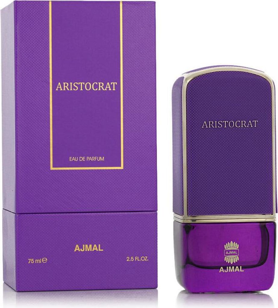 A perfume bottle and its packaging are displayed side-by-side against a white background.