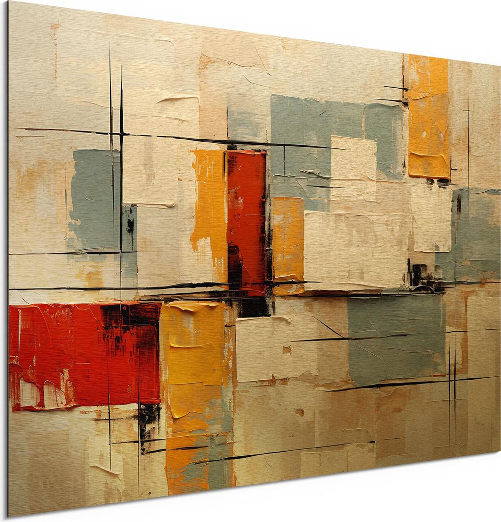 DEQORI Alu-Dibond Bild Gold 60x40 cm 'Geometrie in Öl' Wandbild Metall dünn Design