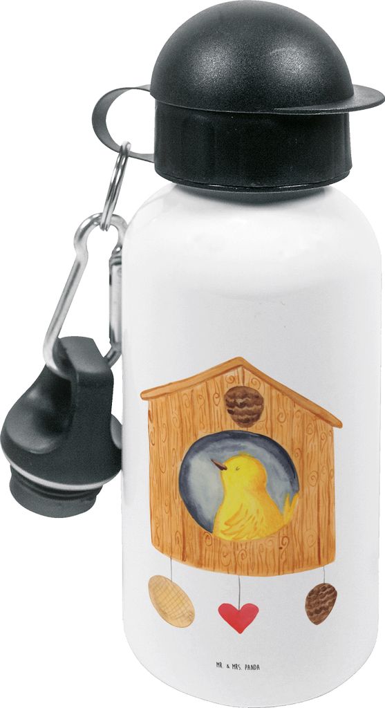 Mr. & Mrs. Panda Sportflasche Vogel Haus - Weiß - Geschenk, Wohnung, Trinkflasche für den Kindergarten, Zuhause, Wasserflasche, Lustige Sprüche,...