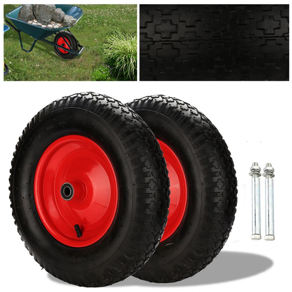 Schubkarrenrad Schlauch Vollgummi Ersatzrad Reifen mit Achse 4.80/4.00-8 390 mm 2X