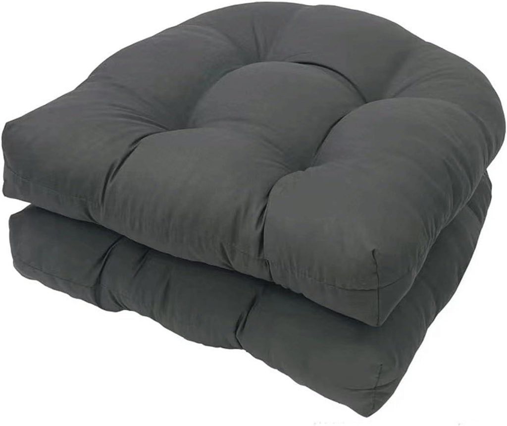 Stuhlkissen Outdoor 2er Set, Sitzkissen Halbrund 48x48 cm, Wasserfestes Perlbaumwoll-Polster mit Bändern für Balkon Garten Büro Rattansessel