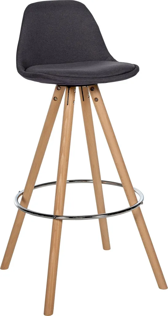 Chaise de bar pour îlot de cuisine Corbin Round en tissu gris et bois