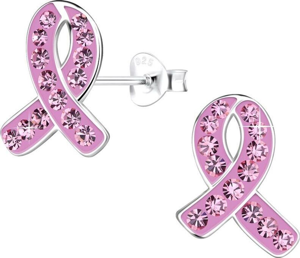 Ohrstecker rosa Schleife „Pink Ribbon“ Ohrringe Silber 925 Produktbild 