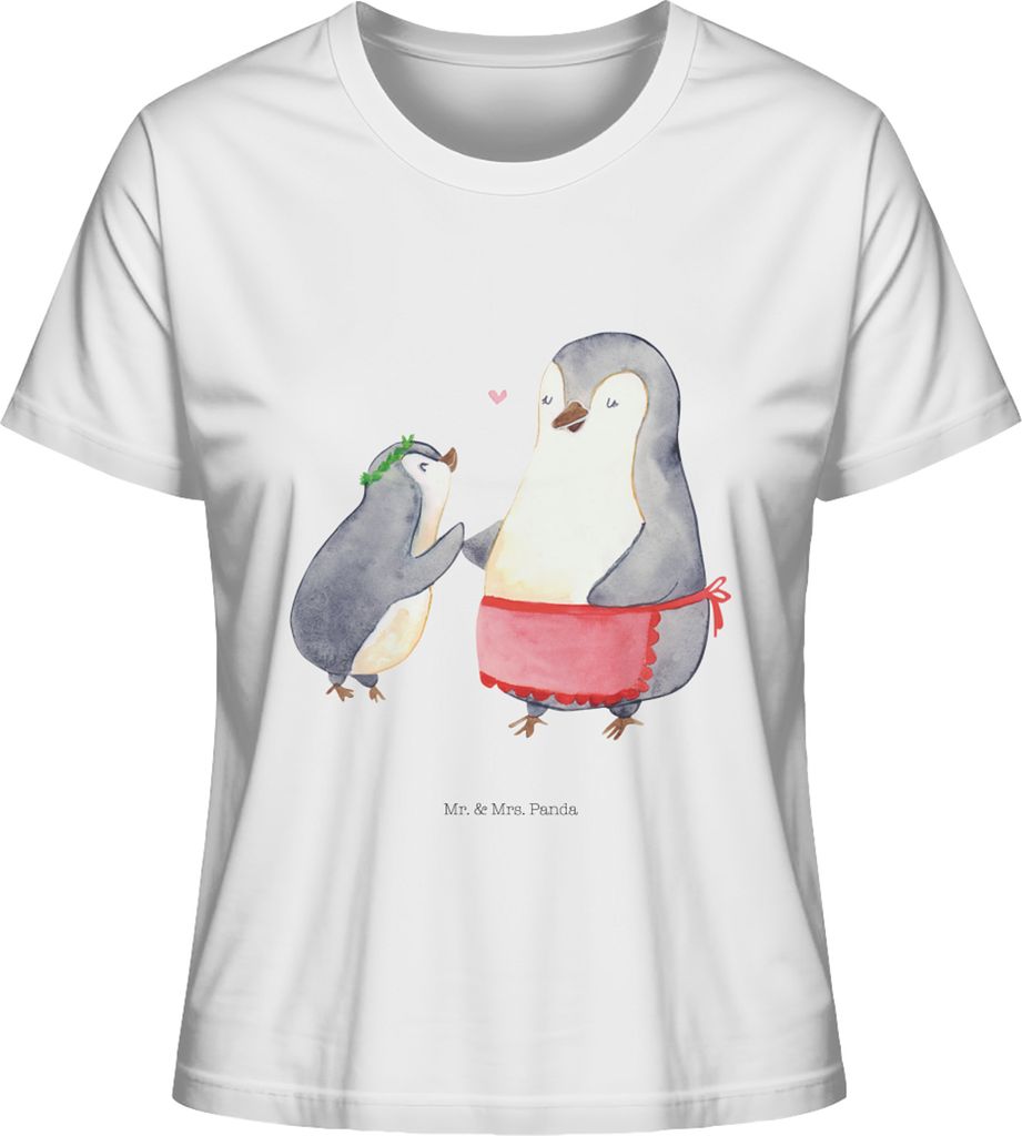 Mr. & Mrs. Panda Baumwollshirt Damen Pinguin mit Kind Größe M - Weiß - Geschenk, Mutti, Baumwoll T-Shirt, Familie, Mutter, Mami, Shirt, Mutterta...