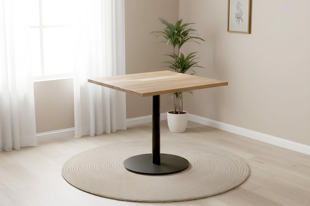 Bistrotisch Emile | 80 x 80 cm rund | Akazienholz massiv | Farbe: Natur | runde Kante | schwarzes Säulengestell aus Metall | Säulentisch/Esstisch...