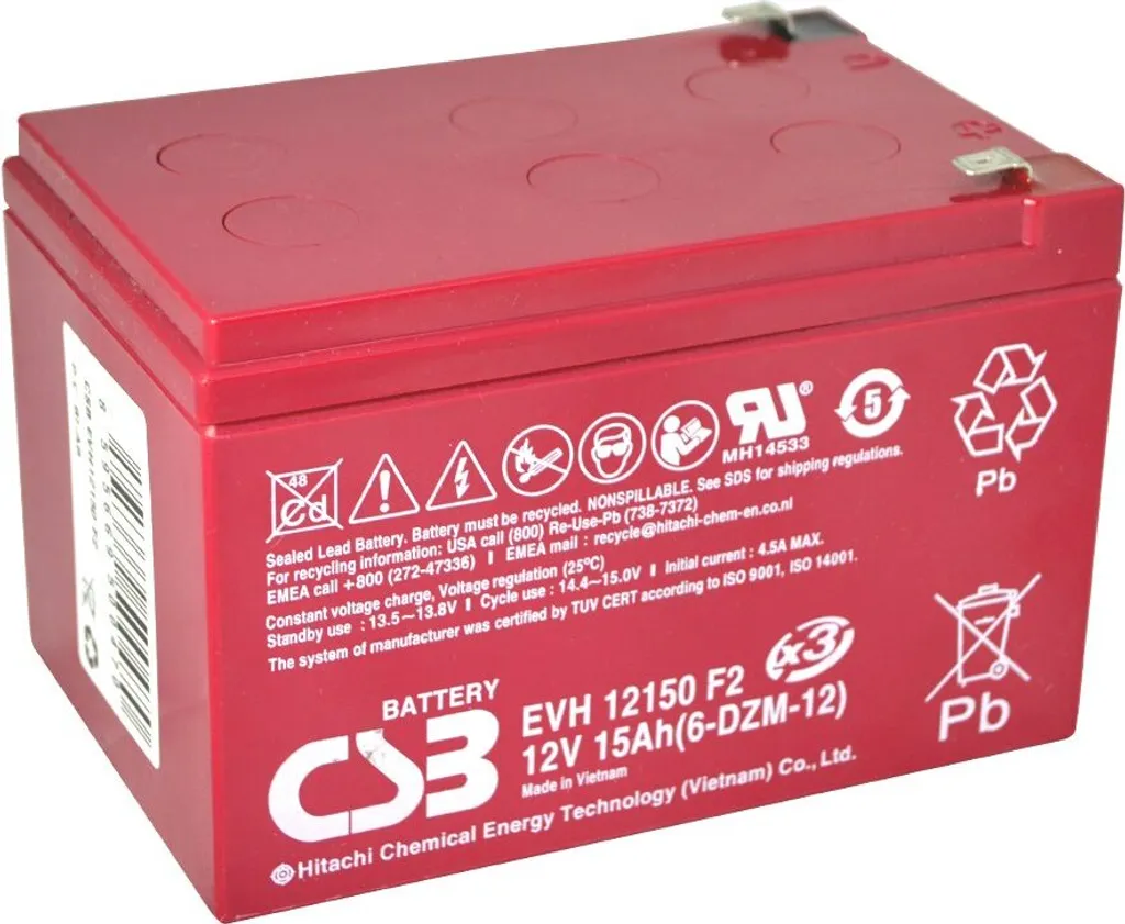 Batterie CSB 12V 15Ah VRLA AGM 6-DZM-12 EVH12150 pour Véhicules Électriques