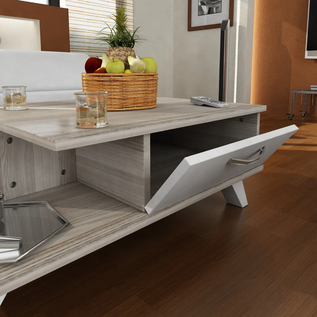 Table basse blanche facile à nettoyer et robuste pour petit salon