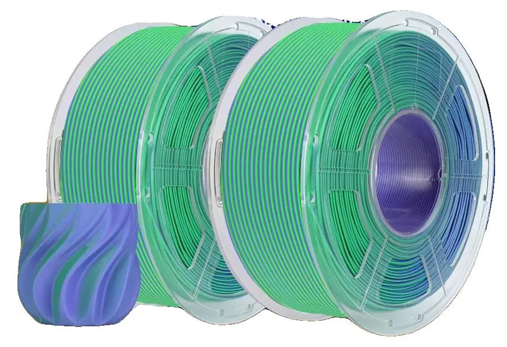 Bobine de filament PLA pour imprimante 3D effet bicolore Vert et Violet 1kg