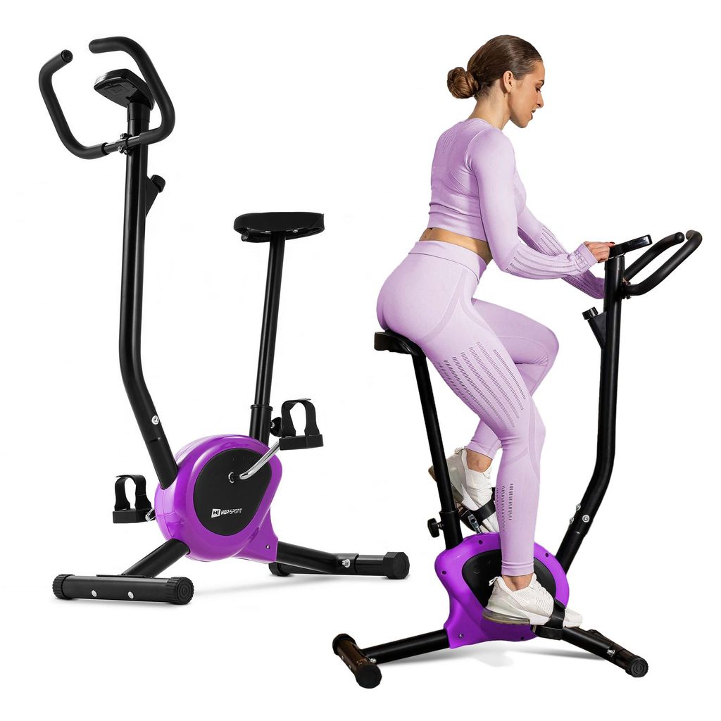 Hop-Sport Heimtrainer Fahrrad HS-010H Rio violett - Ergometer für Zuhause mit praktischem Trainingscomputer & verstellbarem Sitz, bis 120 kg belas...