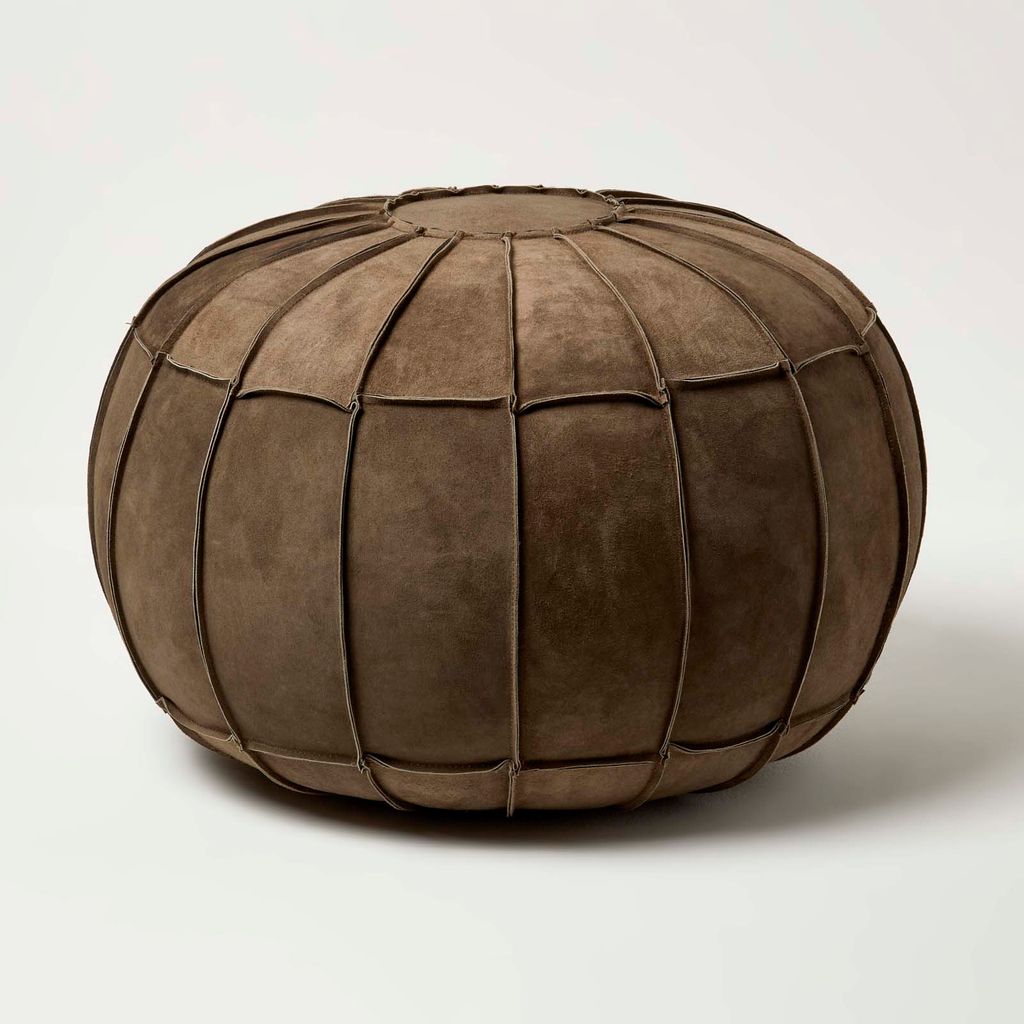 HOMESCAPES Orientalischer Leder-Pouf rund braun, 50 x 50 x 40 cm