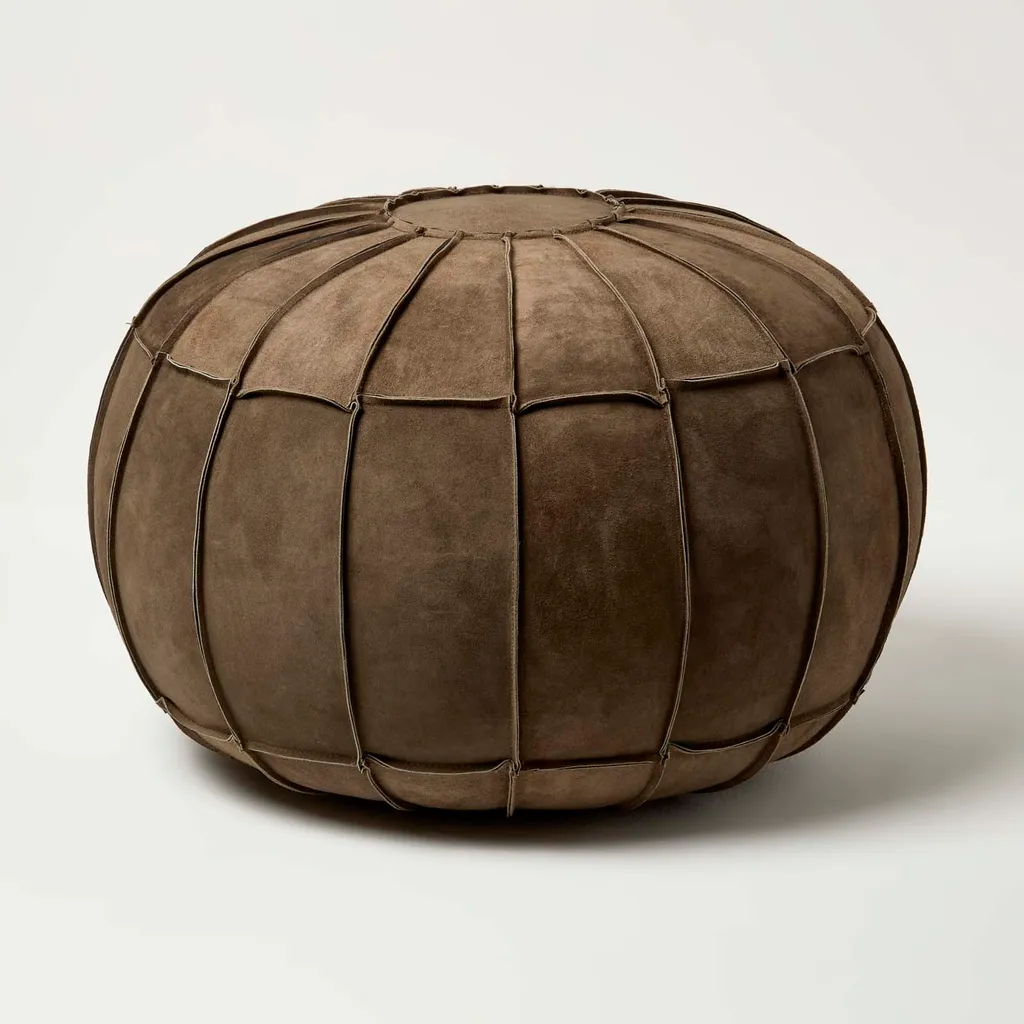 Pouf en Cuir Marron de Qualité Supérieure - Finition Artisanale 50x50 cm