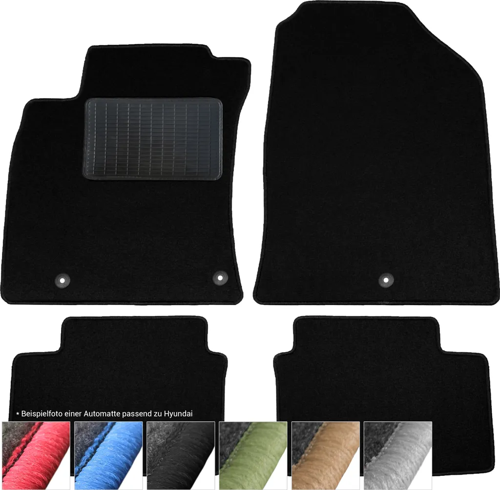 moto-MOLTICO Tappetini Auto Velours Tappetini Auto Nero Set 4 pezzi adatto per Hyundai Matrix dal 2001 (Nero - cuciture decorative)
