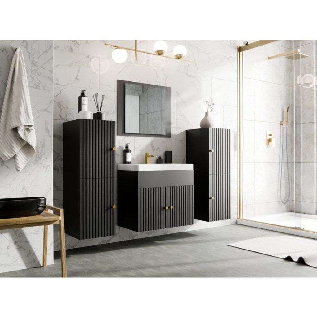 Badezimmermöbel-Set LOGO-12 Farbe schwarz + Waschbecken + spiegel