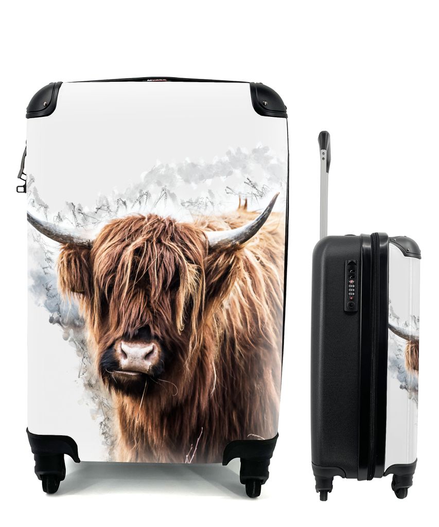 MuchoWow Koffer Handgepäck Trolley Rollkoffer Kleine Reisekoffer mit 4 Rollen - Schottischer Highlander - Tiere - Farbe - Cabin Size < 55x40x23 ...