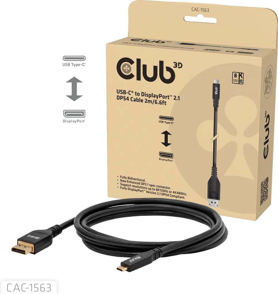 Club 3D CAC-1563 Cavo Bidirezionale USB-C / DP 2.1 8K 2 Metri