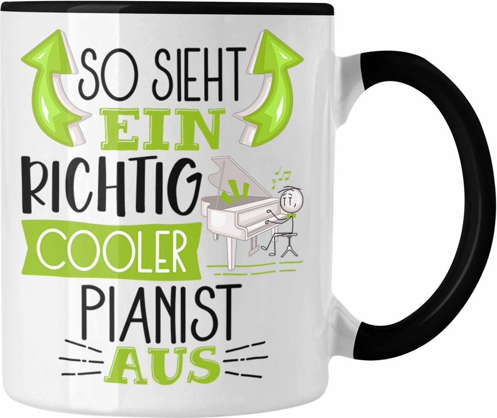 Trendation - So Sieht Ein Richtig Cooler Pianist Aus Tasse Geschenk für Pianist Geburtstag Geschenkdiee Piano Klavierspieler (Schwarz)