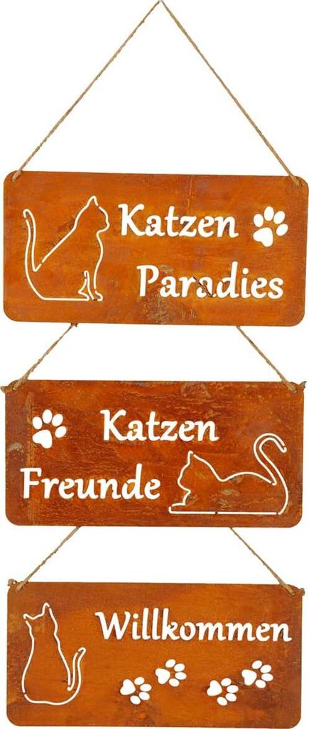Hängeschilder Katzen Rost 3er Set