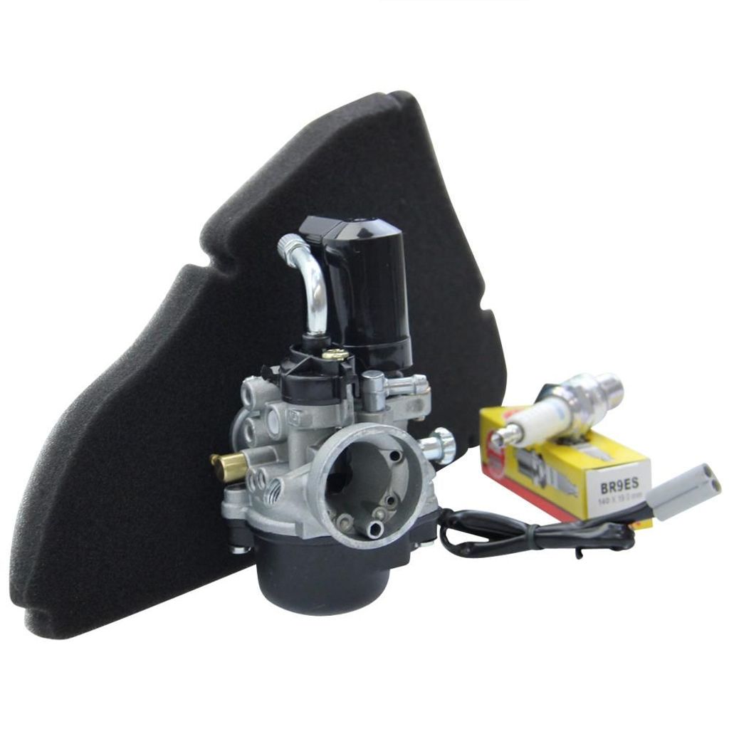Vergaser-Set: Vergaser 17,5 E-Choke + RMS Luftfilter + NGK Zündkerze BR9ES Gilera Runner NRG