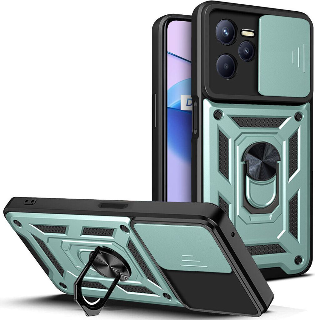 Realme C35 Hülle mit Ring Ständer Halter Dia Kameraschutz TPU PC Schutzhülle für OPPO Realme C35 Grün