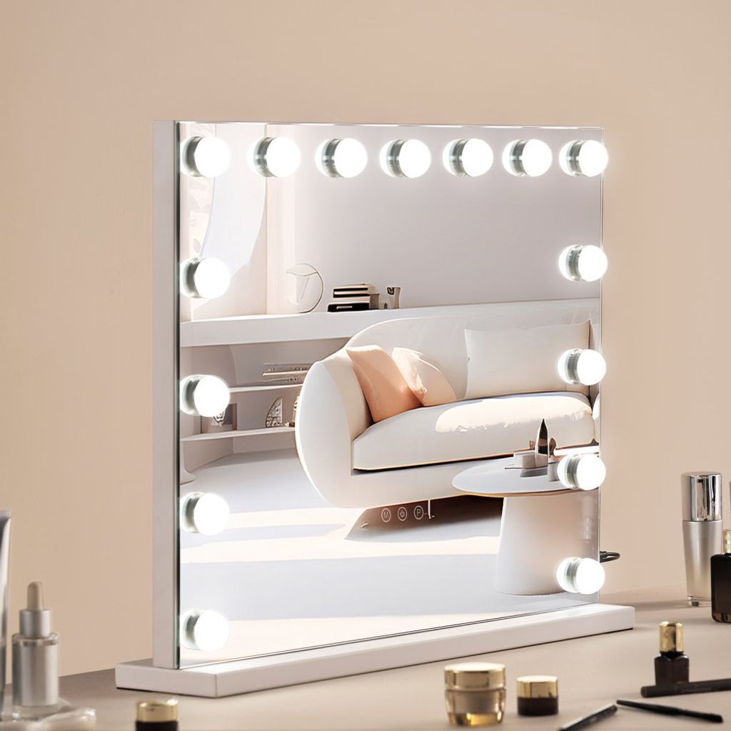 Hollywood Schminkspiegel - Kosmetikspiegel mit USB-Wandhalterung - 580x458mm - Weiß - Make-up Spiegel für Badezimmer und Kosmetikstudio