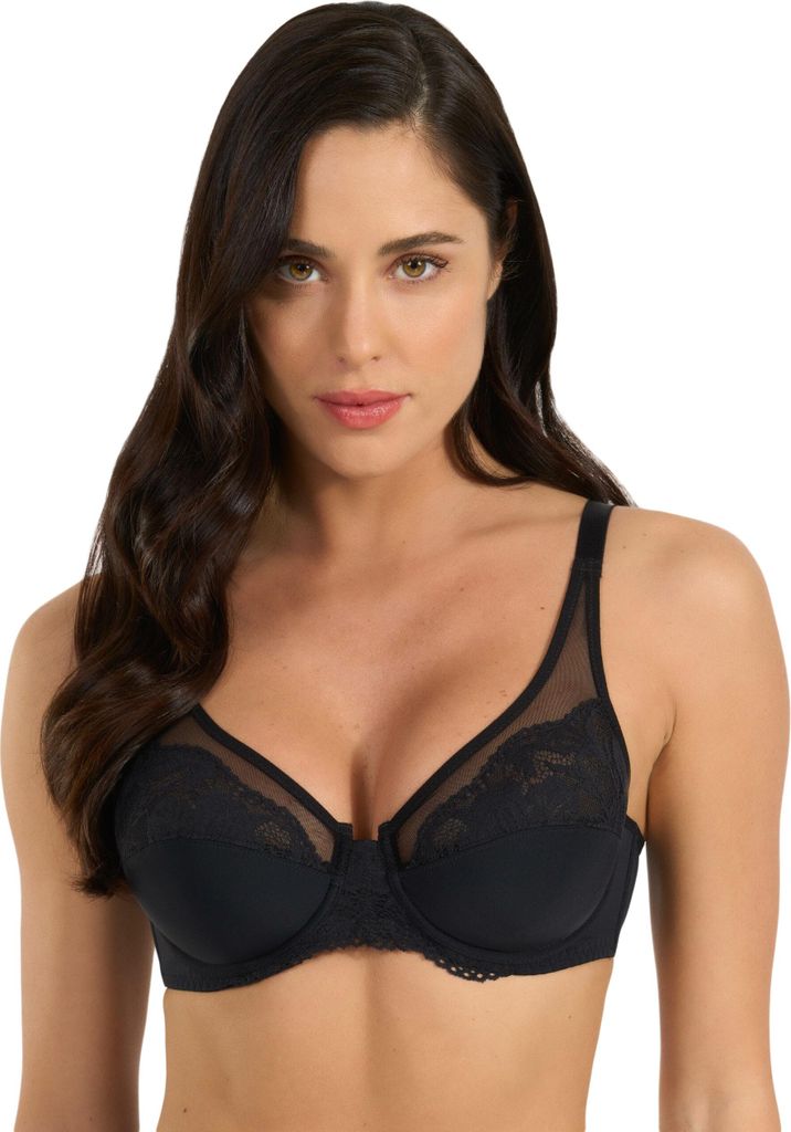 Spiman Damen Bügel-BH aus leichtem Mikrofaser mit Spitzeinsätzen, Schwarz, Gr. 90D