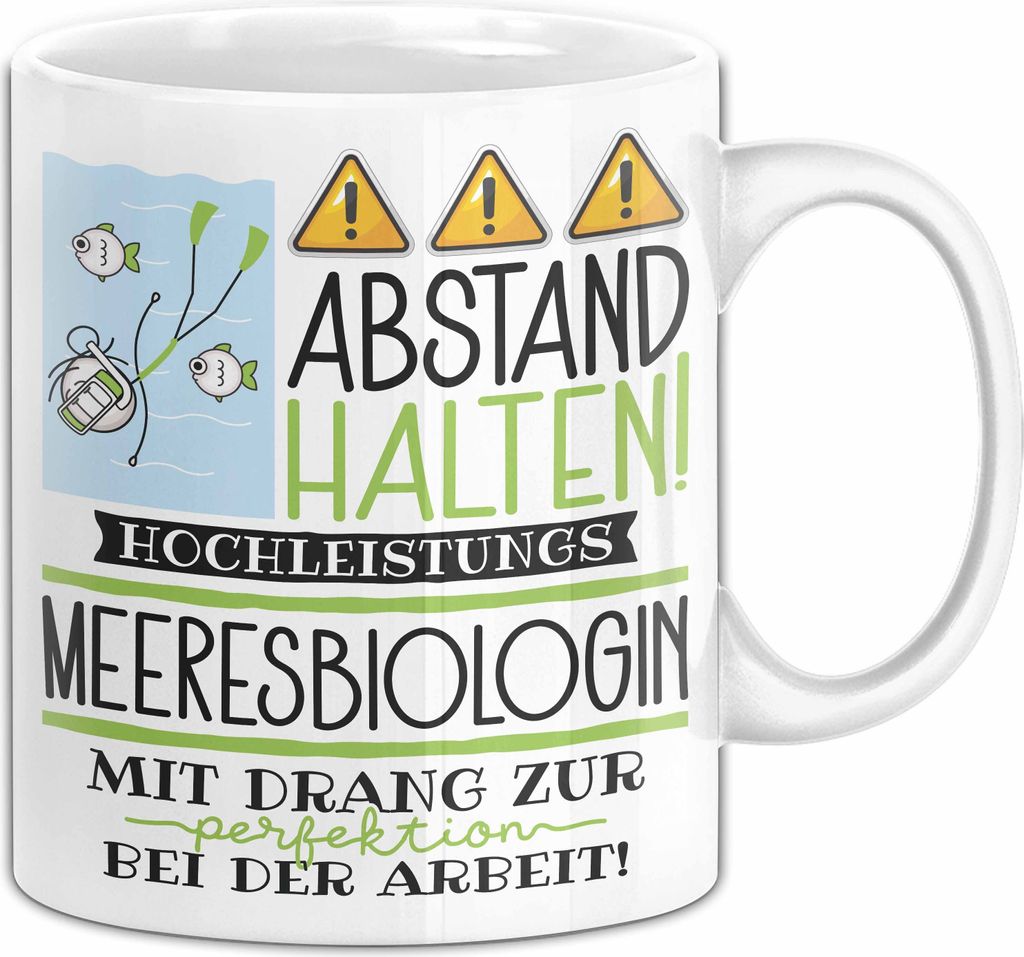 Meeresbiologin Tasse Geschenk Lustig Abstand Halten Hochleistungs-Meeresbiologin Mit Drang Zur Perfektion Bei Der Arbeit (Weiß)