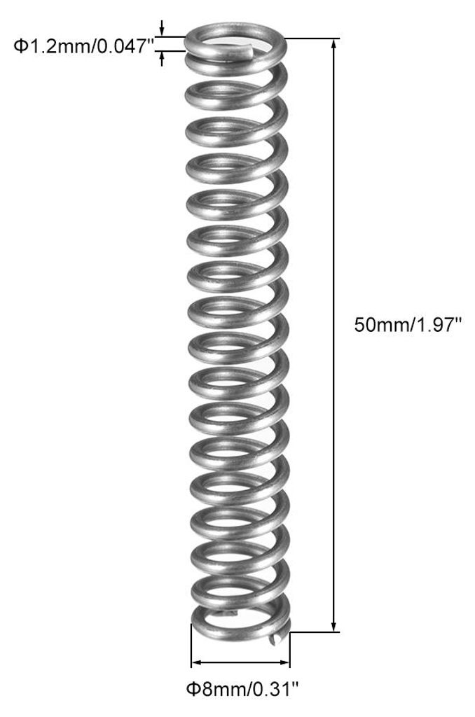 10Stk. Spule verl?ngerte Druckfeder 0,047" Drahtdmr. 0,31" Au?endmr. 1,97" freie L?nge