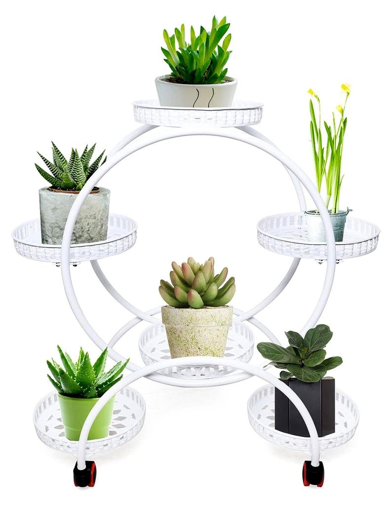 Metall Pflanzgefäß Blumenständer mit Rädern, Pflanzenregal mit 6 Ebenen, Retro Pflanzenregal für Hofdekoration, Garten, Balkon, Zimmer, Büro ...